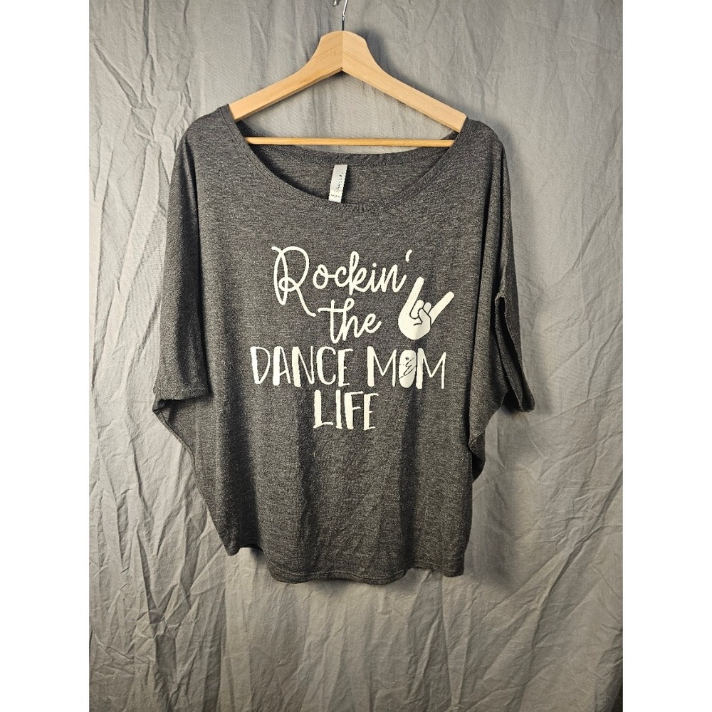 Rockin the Dance Mom Life Graphic Tee Charcoal Grey Dolman Sleeve Large